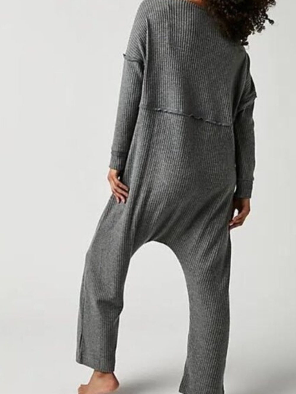 Free People Intimately Kickback Thermal Romper Medium Gray Waffle Knit Jumpsuit - Picture 7 of 10